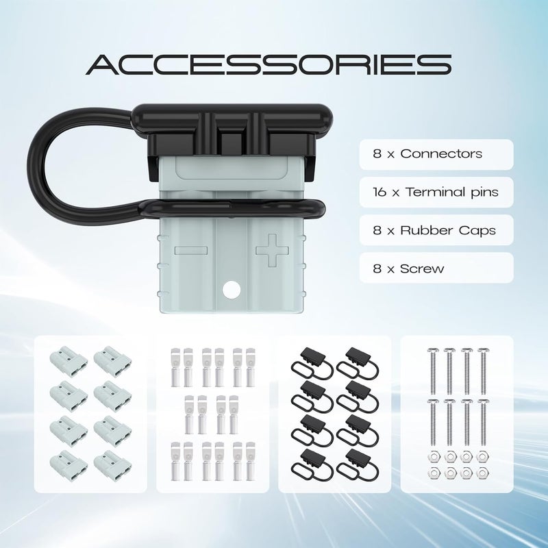 cnaodun 8 Pcs 6-10 Gauge Anderson Connector Plug 50A 12-36V Battery Quick Connector Grey Battery Quick Disconnect Wire Harness Plug Kit for Winch Car Auto Trailer Driver Electrical Devices - Image 3